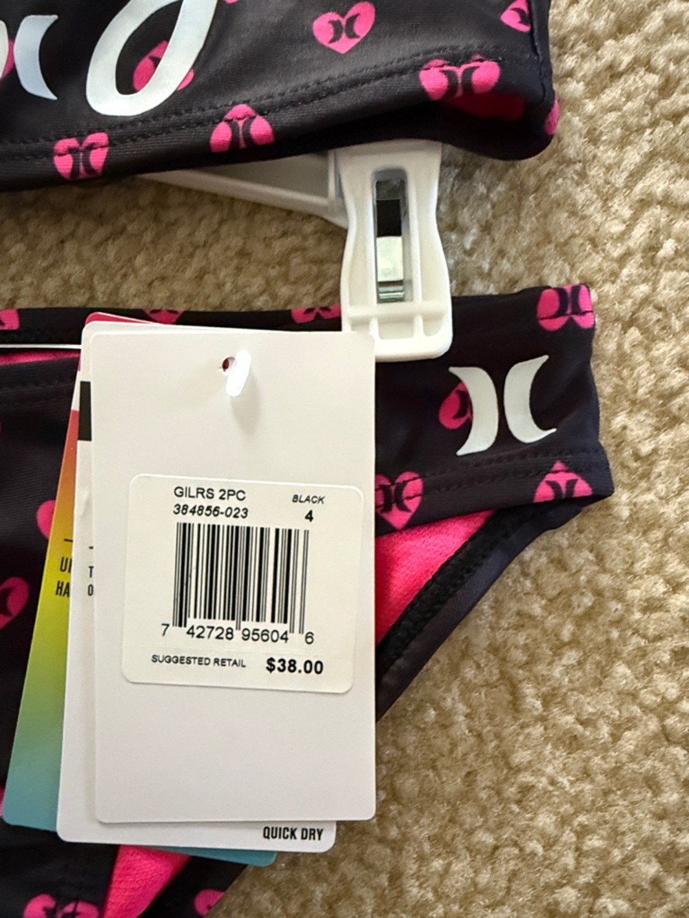 NWT Hurley Black & Hot Pink Girls Two-Piece Bikini Swim Set - Picture 3 of 4